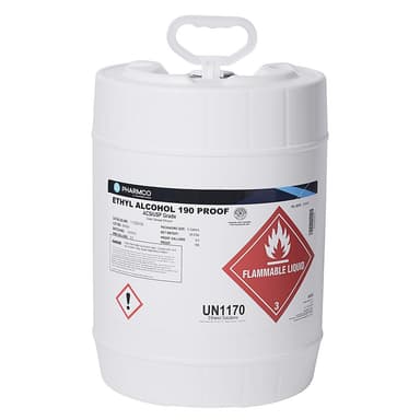 Ethyl Alcohol, Pure, 190 PF  Poly w/ Rieke Spout, 5 gallon