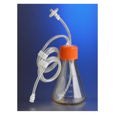 Corning 250ml Polycarbonate Erlenmeyer Shake Flask with Aseptic Transfer Cap with 1/8" ID C-Flex and Male Luer Lok Disconnect,Sterile,1/bag,4/case