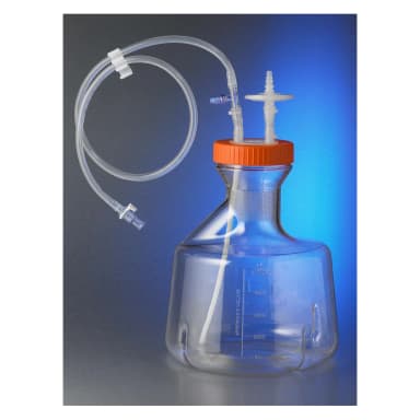 Corning 5L Polycarbonate Baffled Erlenmeyer Shake Flask with 100mm Disposable Aseptic Transfer Cap,0.2µm Vent and Male MPC,Sterile,1/bag,2/case
