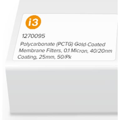 Polycarbonate (PCTG) Gold-Coated Membrane Filters, 0.1 Micron, 40/20nm Coating, 25mm, 50/Pk