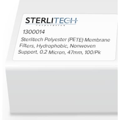 Polyester (PETE) Membrane Filters, Hydrophobic, Nonwoven Support, 0.2 Micron, 47mm, 100/Pk