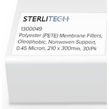Polyester (PETE) Membrane Filters, Oleophobic, Nonwoven Support, 0.45 Micron, 210 x 300mm, 30/Pk