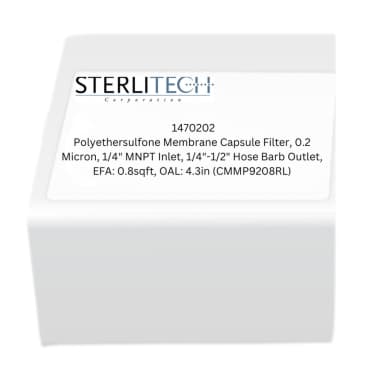 Polyethersulfone Membrane Capsule Filter, 0.2 Micron, 1/4" MNPT Inlet, 1/4"-1/2" Hose Barb Outlet, EFA: 0.8sqft, OAL: 4.3in (CMMP9208RL)