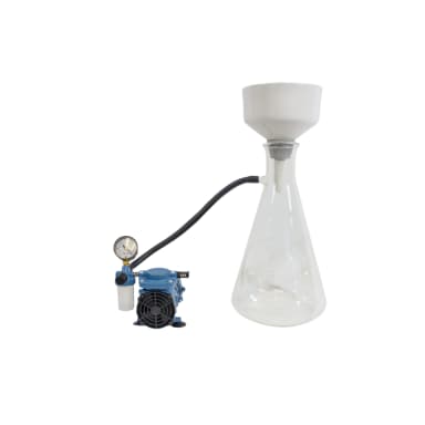 Complete Buchner Kit: 185 mm Porcelain Funnel, 5L Side Arm Flask, Adapters, Filters, Tubing, and Pump