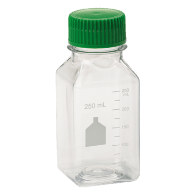 250mL Media Bottle, Square, PET, Individually Wrapped, Sterile
