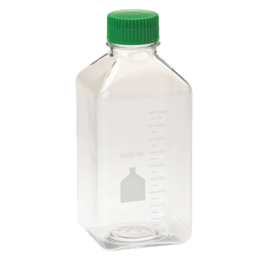 1000mL Media Bottle, Square, PET, Bulk, Sterile
