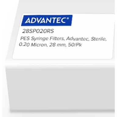 PES Syringe Filters, Advantec, Sterile, 0.20 Micron, 28mm, 50/Pk