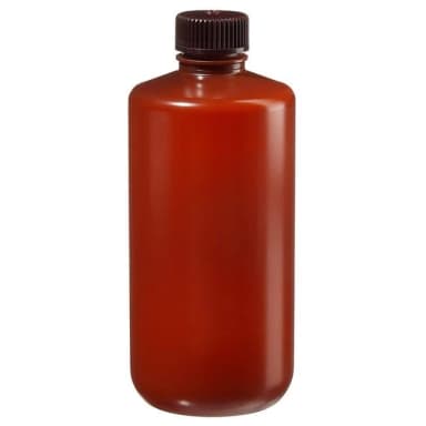 Packaging Bottle, Narrow Mouth, Boston Round - HDPE, Translucent Amber 16 oz / 500 mL (28-415)