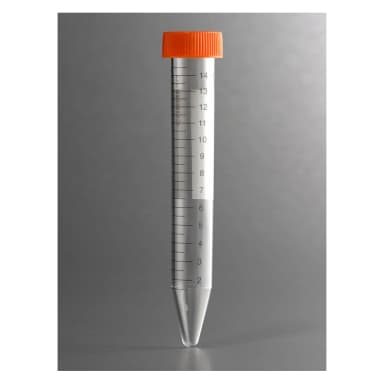 Corning 15mL PET Centrifuge Tubes, Rack Packed with Plug Seal Cap, Sterile, 50/Rack, 500/Case