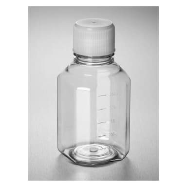 Corning PET Media Bottle, 250 mL, Graduated, 31 mm IATA-Validated Screw Cap, Sterile, Pre-assembled, 24/Tray, 48/Case