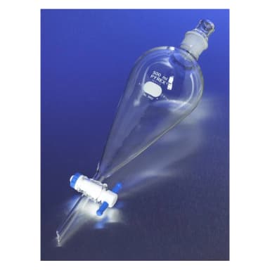 PYREX 500mL Squibb Separatory Funnel, PTFE Product Standard Stopcock, Glass Standard Taper Stopper