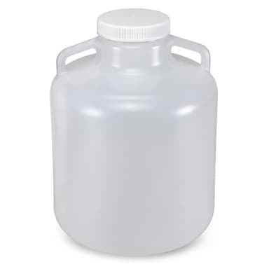 Carboy, Round with Handles, Wide Mouth, LDPE, White PP Screwcap, 10 Liter, Molded Graduations - CS/6