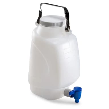 Carboy, Rectangular with Spigot and Handle, HDPE, White PP Screwcap, 5 Liter, Molded Graduations - CS/6