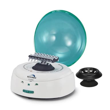 EZee Mini Centrifuge, Blue Lid, c/w 8 x 2ml rotor & 2 x PCR8 rotor & 19400029/19400026 0.2/0.5ml rotor adapters, 100-240V, 50/60Hz, UK Plug
