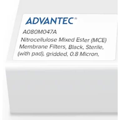 Nitrocellulose Mixed Ester (MCE) Membrane Filters, Black, Sterile, (with pad), gridded, 0.8 Micron, 47mm, 100/Pk
