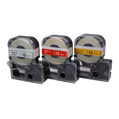 Replacement Cartridge for Label Printers, 12mm lab tape white w/ black print, 1/EA