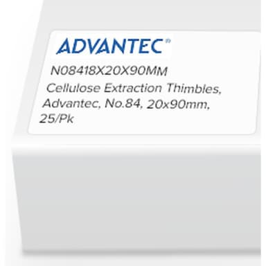 Cellulose Extraction Thimbles, Advantec, No.84, 20 x 90mm, 25/Pk