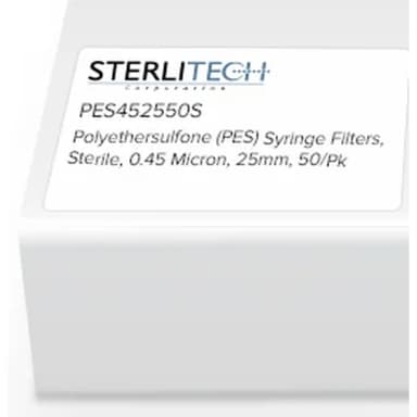Expired Sterile Polyethersulfone Syringe Filter, 0.45 Micron, 25 mm Diameter, 50 Pack, Pre-filter Included