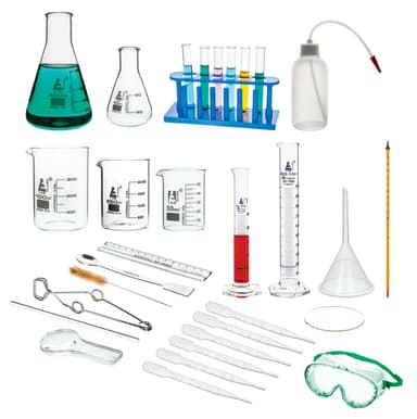 Laboratory Starter Kit - 32 Pieces - Glassware & Plasticware - Select Equipment for Basic Measurement, Scientific Method & Intro Chemistry