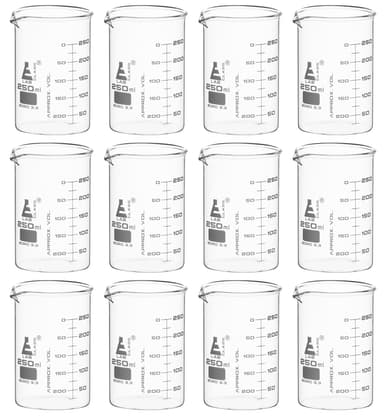 Beaker, 250ml - ASTM - Low Form with Spout - Dual Scale, White Graduations - Borosilicate 3.3 Glass