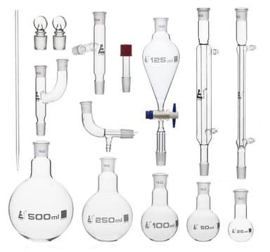 Distillation Kit - Organic Chemistry Set with Size 19/22 Interchangeable Joints - 15 Pieces with Hard Storage Briefcase - Borosilicate Glass