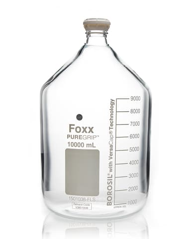 PUREGRIP® Glass Bottles, Media, Round, Clear, GL45 VersaCap®, 10,000mL