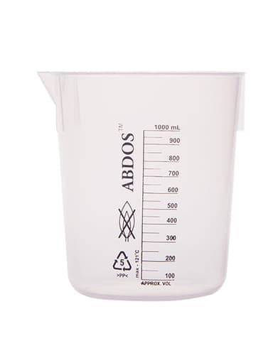 Abdos Printed Plastic Tapered Beakers, Polypropylene (PP) 1,000 mL, 4/CS