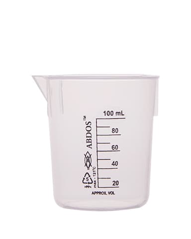 Abdos Printed Plastic Tapered Beakers, Polypropylene (PP) 100 mL, 12/CS