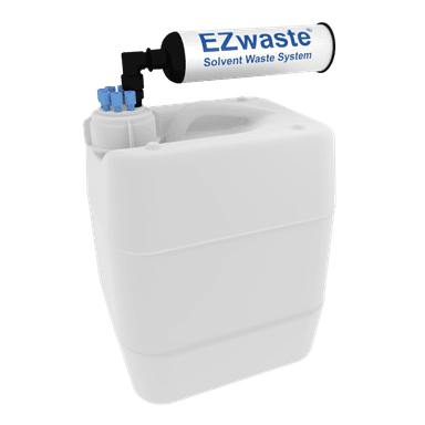 EZwaste® HPLC Solvent Waste System, 20 L (5 Gal) UN/DOT-Rated Disposable Container, 70 mm VersaCap with Four (4x) Ports for 1/16 Inch O.D. Tubing; Four (4x) Ports for 1/4 Inch O.D. Tubing, 1/EA