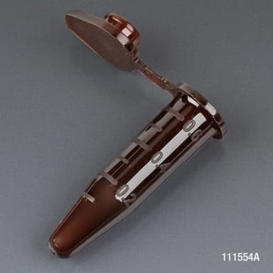 Microcentrifuge Tube, 0.5mL, PP, Attached Snap Cap, Graduated, Amber, Certified: Rnase, Dnase and Pyrogen Free, 500/Stand Up Zip Lock Bag - cs-10000