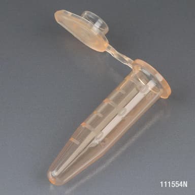 Microcentrifuge Tube, 0.5mL, PP, Attached Snap Cap, Graduated, Orange, Certified: Rnase, Dnase and Pyrogen Free, 500/Stand Up Zip Lock Bag - cs-10000