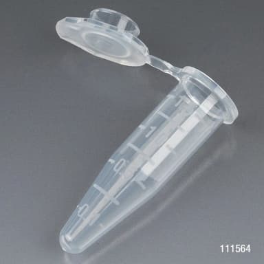 Microcentrifuge Tube, 1.5mL, PP, Attached Snap Cap, Graduated, Natural, Certified: Rnase, Dnase and Pyrogen Free, 500/Stand Up Zip Lock Bag - cs-10000