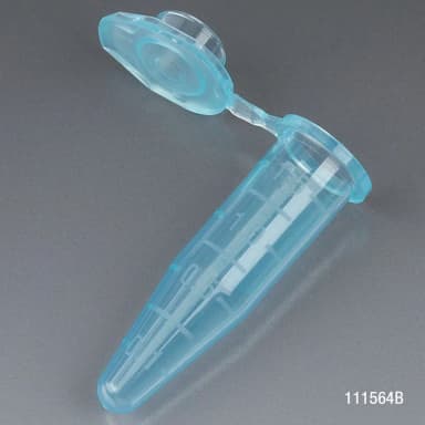 Microcentrifuge Tube, 1.5mL, PP, Attached Snap Cap, Graduated, Blue, Certified: Rnase, Dnase and Pyrogen Free, 500/Stand Up Zip Lock Bag - cs-10000