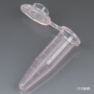 Microcentrifuge Tube, 1.5mL, PP, Attached Snap Cap, Graduated, Red, Certified: Rnase, Dnase and Pyrogen Free, 500/Stand Up Zip Lock Bag - cs-10000