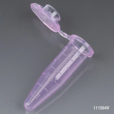 Microcentrifuge Tube, 1.5mL, PP, Attached Snap Cap, Graduated, Violet, Certified: Rnase, Dnase and Pyrogen Free, 500/Stand Up Zip Lock Bag - cs-10000
