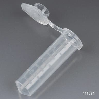 Microcentrifuge Tube, 2.0mL, PP, Attached Snap Cap, Graduated, Natural, Certified: Rnase, Dnase and Pyrogen Free, 500/Stand Up Zip Lock Bag - CS/5000