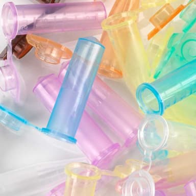 Microcentrifuge Tube, 2.0mL, PP, Attached Snap Cap, Graduated, Assorted Colors, Certified: Rnase, Dnase and Pyrogen Free, 500/Stand Up Zip Lock Bag - CS/5000