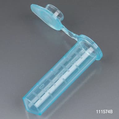 Microcentrifuge Tube, 2.0mL, PP, Attached Snap Cap, Graduated, Blue, Certified: Rnase, Dnase and Pyrogen Free, 500/Stand Up Zip Lock Bag - CS/5000