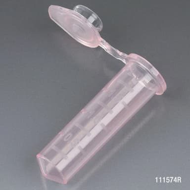 Microcentrifuge Tube, 2.0mL, PP, Attached Snap Cap, Graduated, Red, Certified: Rnase, Dnase and Pyrogen Free, 500/Stand Up Zip Lock Bag - CS/5000