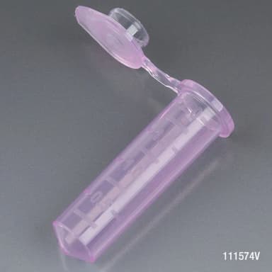 Microcentrifuge Tube, 2.0mL, PP, Attached Snap Cap, Graduated, Violet, Certified: Rnase, Dnase and Pyrogen Free, 500/Stand Up Zip Lock Bag - CS/5000