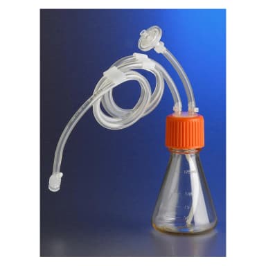 Corning 125ml Polycarbonate Erlenmeyer Shake Flask with Aseptic Transfer Cap with 1/8" ID C-Flex and Male Luer Lok Disconnect,Sterile,1/bag,6/case
