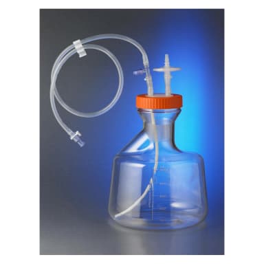 Corning 5L Polycarbonate Plain Erlenmeyer Shake Flask with 100mm Disposable Aseptic Transfer Cap containing a 0.2µm Vent and Male MPC,Sterile,1/bag,2/case