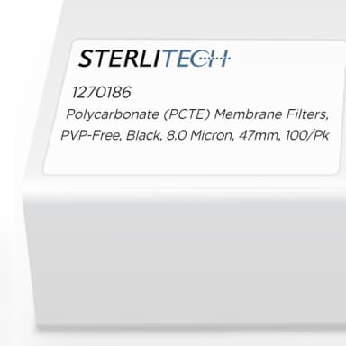 Polycarbonate (PCTE) Membrane Filters, PVP-Free, Black, 8.0 Micron, 47mm, 100/Pk