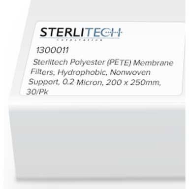 Polyester (PETE) Membrane Filters, Hydrophobic, Nonwoven Support, 0.2 Micron, 200 x 250mm, 30/Pk
