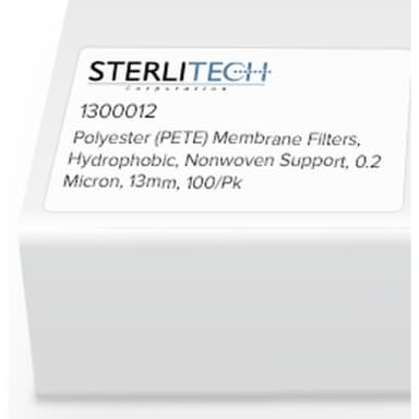 Polyester (PETE) Membrane Filters, Hydrophobic, Nonwoven Support, 0.2 Micron, 13mm, 100/Pk