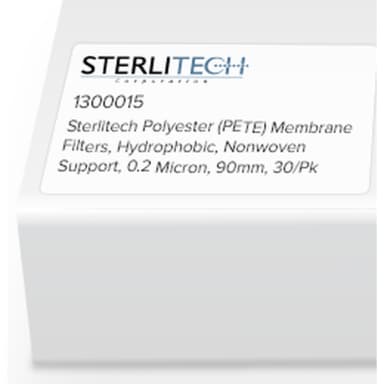 Polyester (PETE) Membrane Filters, Hydrophobic, Nonwoven Support, 0.2 Micron, 90mm, 30/Pk
