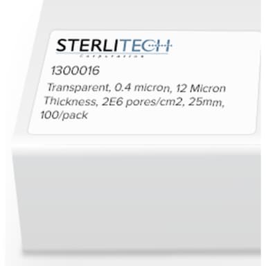 Polyester (PETE) Membrane Filters, Transparent, 0.4 micron, 12 Micron Thickness, 2E6 pores/cm2, 25mm, 100/pack