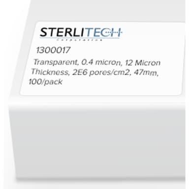 Polyester (PETE) Membrane Filters, Transparent, 0.4 micron, 12 Micron Thickness, 2E6 pores/cm2, 47mm, 100/pack