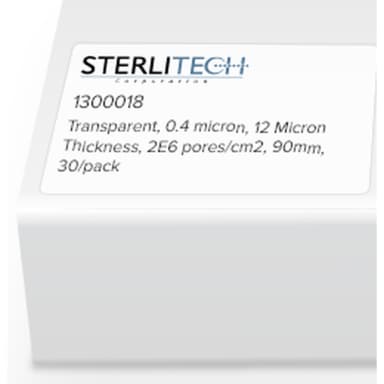 Polyester (PETE) Membrane Filters, Transparent, 0.4 micron, 12 Micron Thickness, 2E6 pores/cm2, 90mm, 30/pack