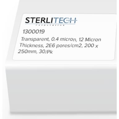 Polyester (PETE) Membrane Filters, Transparent, 0.4 micron, 12 Micron Thickness, 2E6 pores/cm2, 200 x 250mm, 30/Pk